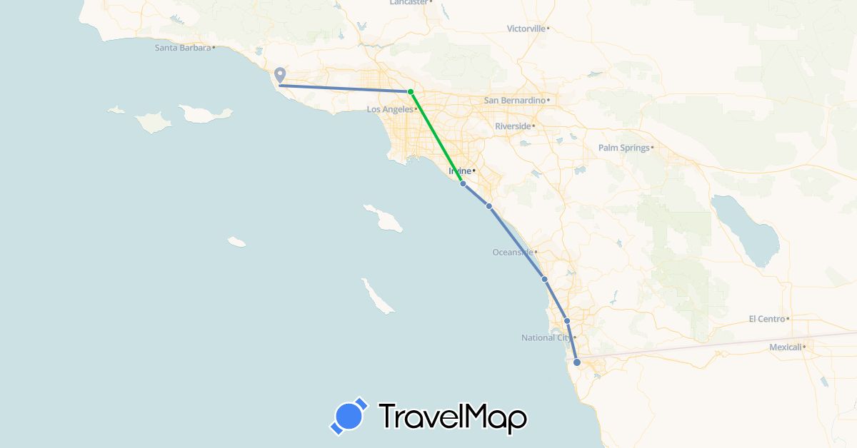 TravelMap itinerary: bus, cycling in Mexico, United States (North America)